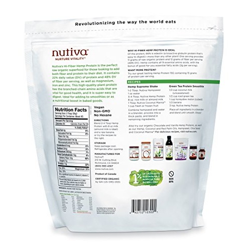 Nutiva Organic Cold-Pressed Hemp Seed Protein Powder, Hi-Fiber,