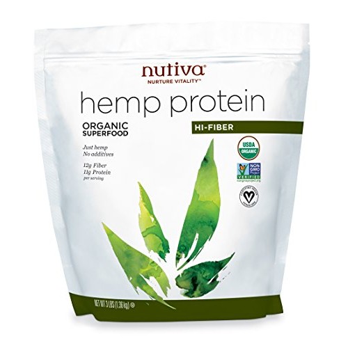 Nutiva Organic Cold-Pressed Hemp Seed Protein Powder, Hi-Fiber,