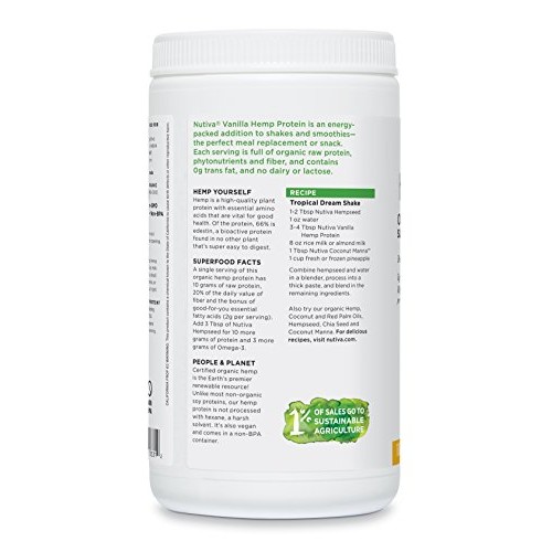 Nutiva Organic, Cold Processed Hemp Seed Protein, Vanilla, 16-Ounce