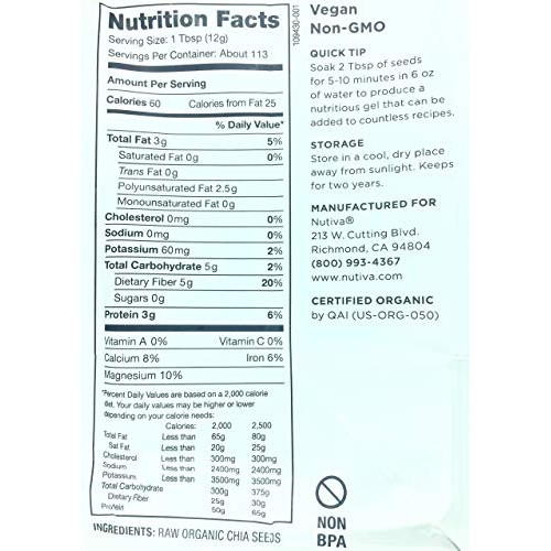 Nutiva Organic, Non-Gmo, Premium Black Chia Seeds, 48-Ounce