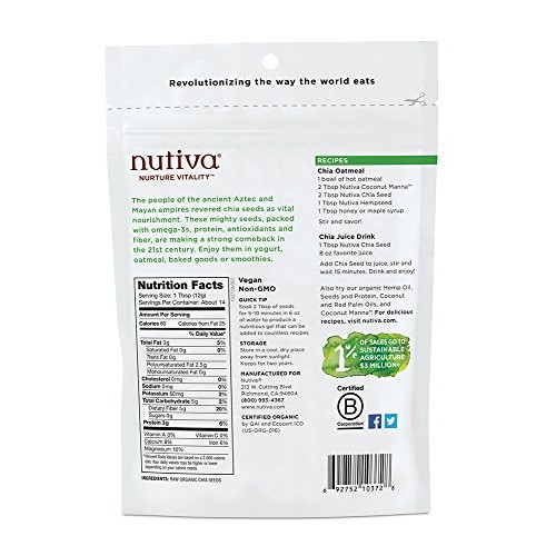 Nutiva Organic, Premium Black Chia Seeds, 6-Ounce