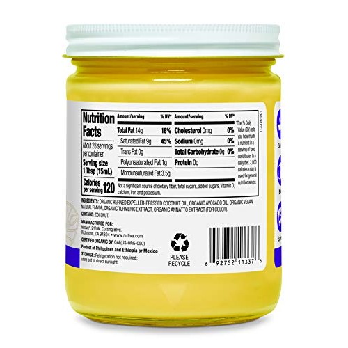 Nutiva Organic Vegan Plant-Based Ghee, 14 Oz, Usda Organic, Non-