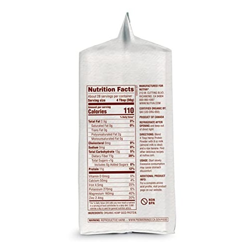 Nutiva Usda Organic Cold-Pressed Raw Hemp Seed Plant Protein Wit