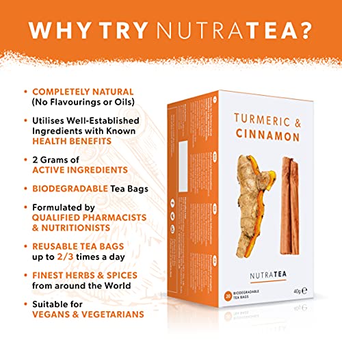 Nutra Tea - Turmeric & Cinnamon Tea - 40 Tea Bags - Herbal Tea -...