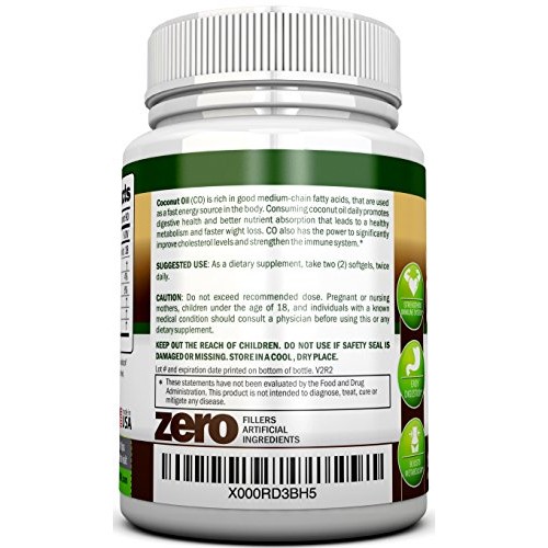 Organic Coconut Oil Capsules - 180 Softgels - 4000 Mg Daily - Co