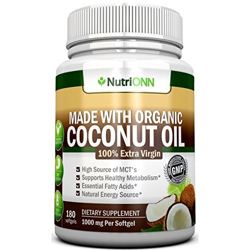 Organic Coconut Oil Capsules - 180 Softgels - 4000 Mg Daily - Co