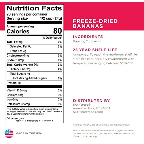 Nutristore Freeze Dried Bananas | 20 Servings | Emergency Surviv