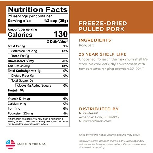 Nutristore Freeze Dried Pulled Pork | Pre-Cooked Bbq Meat For Ba