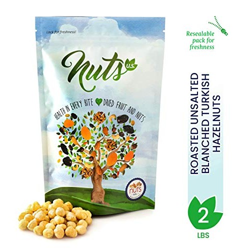 Nuts U.S. - Roasted, Unsalted, Blanched Turkish Hazelnuts 2 Lb