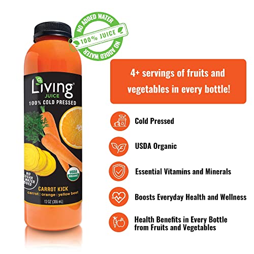 O2 Living Juice Carrot Kick Organic Cold Pressed Juice, No Sugar