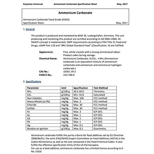 Bakers Ammonium, 5 Pound Resealable Bag