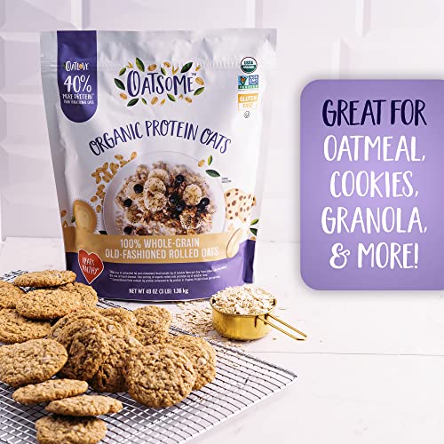 Oatsome Protein Organic Rolled Oats, 3lb Bag