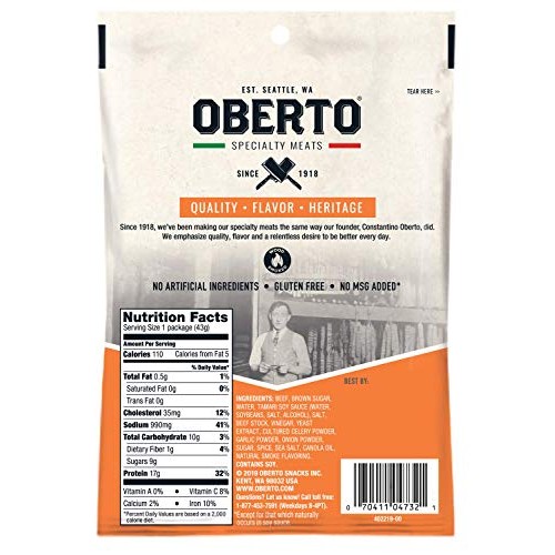 Oberto Specialty Meats Teriyaki Beef Jerky, 1.5 Ounce Pack Of 8