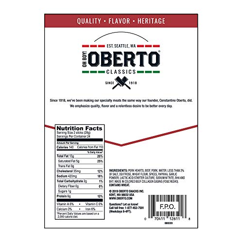 Oh Boy! Oberto Classics Cocktail Pep Smoked Sausages, 3 Ounce P...