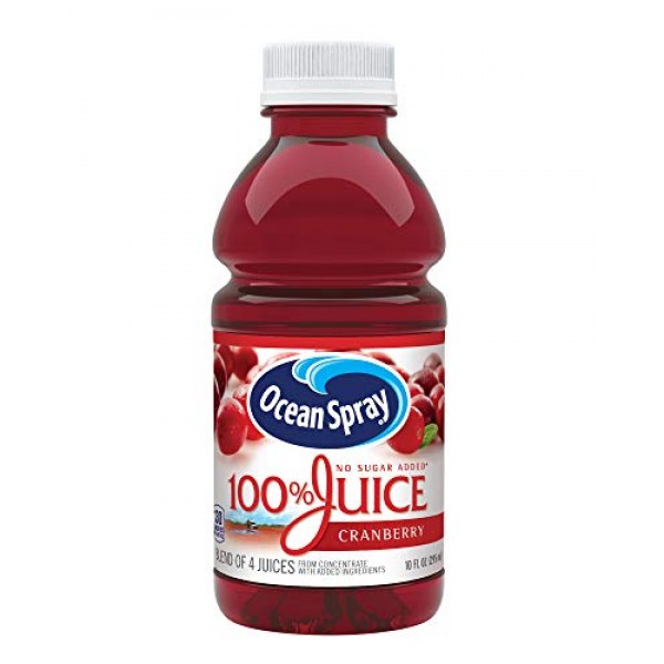Ocean Spray 100% Juice, Cranberry, 10 Ounce Bottle Pack of 6