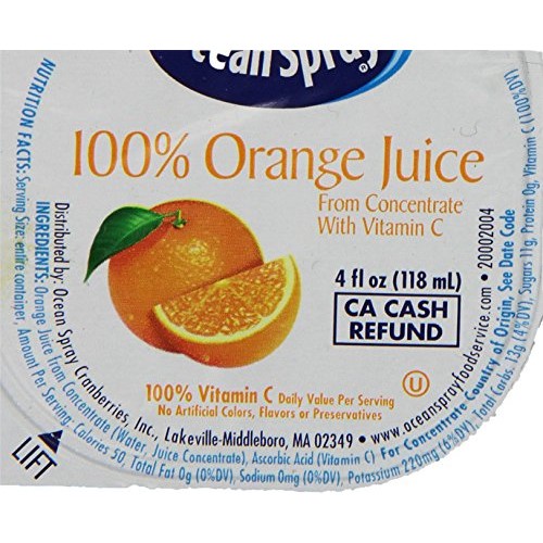 Ocean Spray 100% Orange Juice, 4 Ounce Cup Pack Of 48