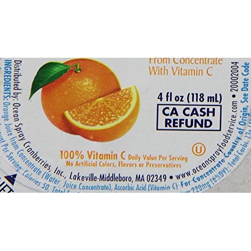 Ocean Spray 100% Orange Juice, 4 Ounce Cup Pack Of 48