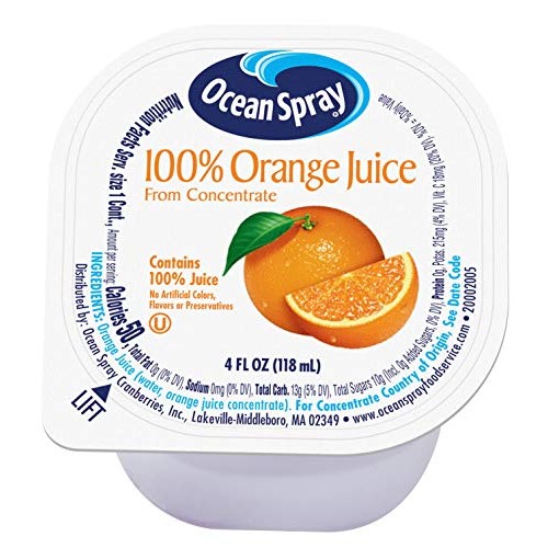 Ocean Spray 100% Orange Juice, 4 Ounce Cup Pack Of 48