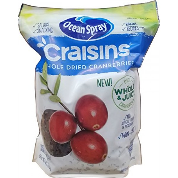 Ocean Spray Craisins Whole &Amp; Juicy Dried Cranberries Non-Gmo 64 Oz.
