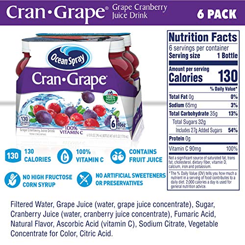 Ocean Spray Juice Drink, Cran-Grape, 10 Ounce Bottle Pack Of 6