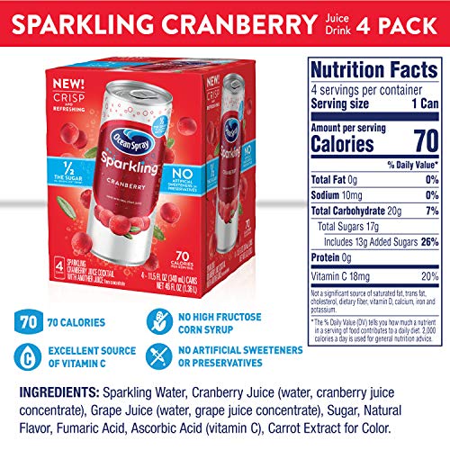 Ocean Spray Sparkling Cranberry Cocktail, 11.5 Oz Can, Case of 6...
