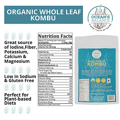 Ocean’S Balance Organic Whole Leaf Kombu - Maine Coast Seaweed -