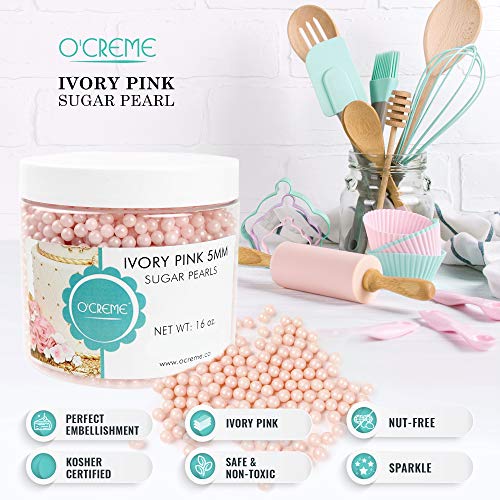 Ocreme Pink-Ivory Edible Sugar Pearls Cake Decorating Supplies