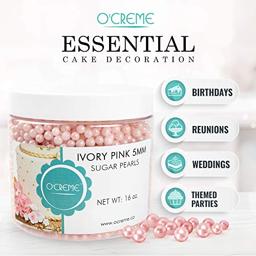 Ocreme Pink-Ivory Edible Sugar Pearls Cake Decorating Supplies