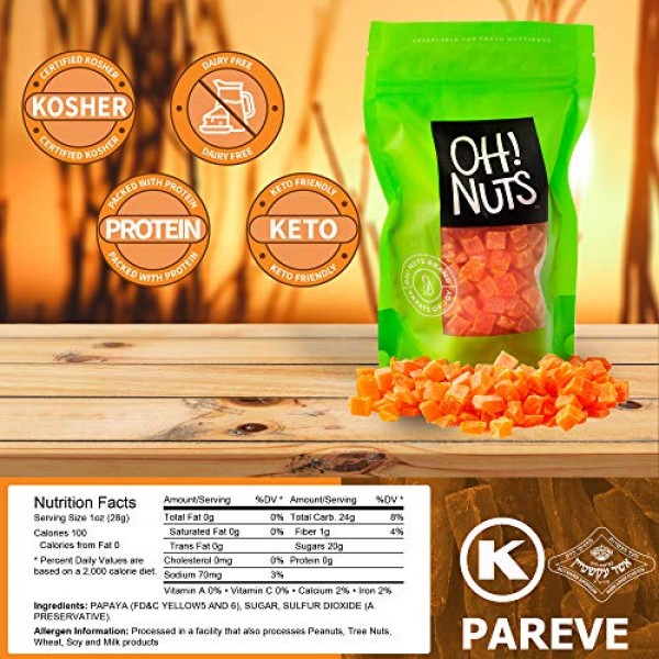 Oh! Nuts Dried Diced Papaya | 2Lb Bulk Bag Dehydrated Pawpaw Tre