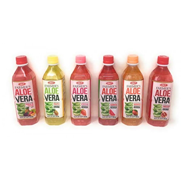 OKF Aloe Vera Drink in 16.9 Ounce Bottles 6 Flavor Variety Pack...