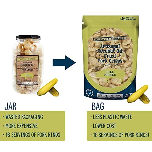 Keto-Friendly Pickle Flavor Pork Rinds Dill Pickle, 8oz Bag; P... Keto-Friendly Pickle Flavor Pork Rinds Dill Pickle, 8oz Bag; P...