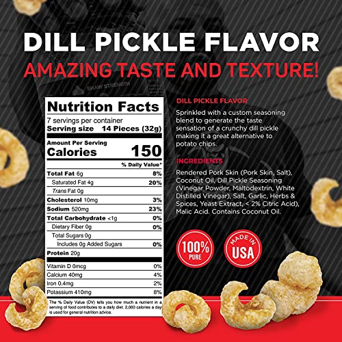 Shaw Strength Protein Pork Rinds Dill Pickle, 8oz; Developed f...