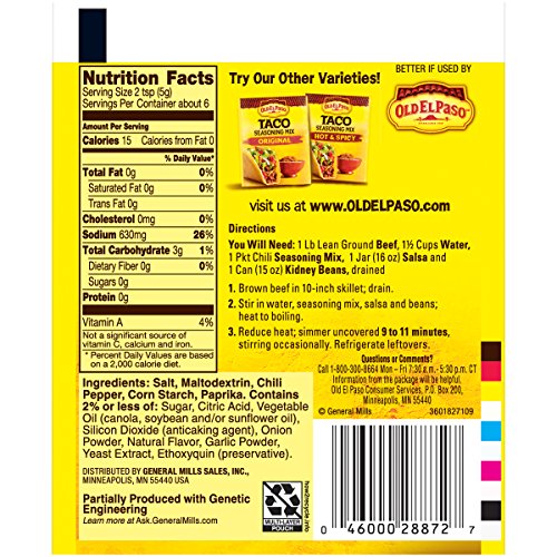Old El Paso Chili Seasoning Mix 1 Oz Packet Pack Of 32