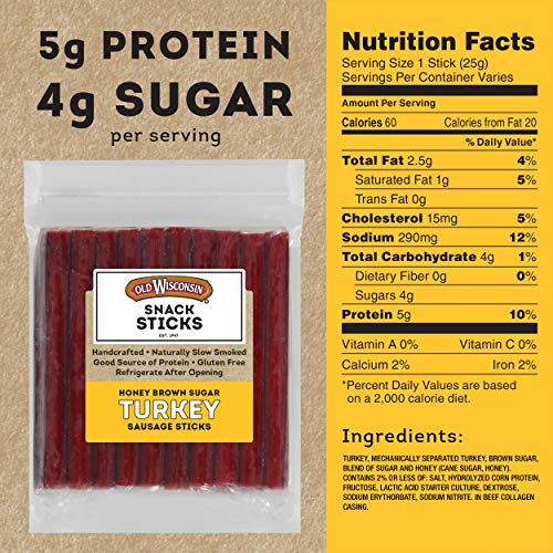 Old Wisconsin Honey Brown Sugar Turkey Sausage Snack Sticks, Nat