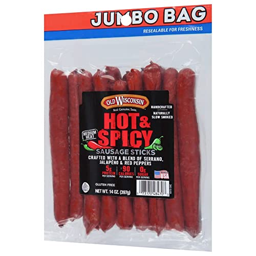 Old Wisconsin Hot & Spicy Twisted Link Sausage Snack Sticks, 14o...