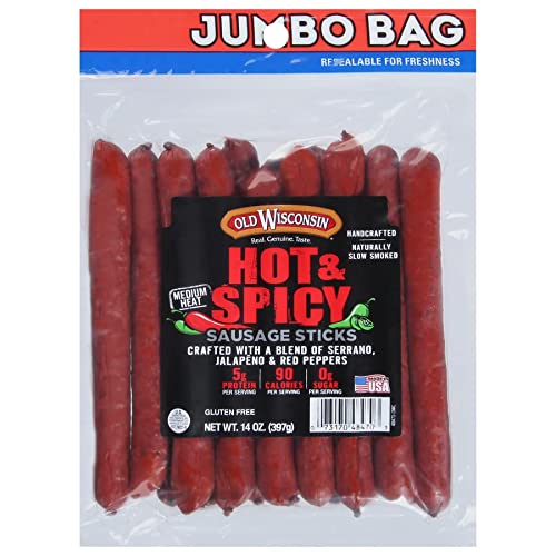 Old Wisconsin Hot & Spicy Twisted Link Sausage Snack Sticks, 14o...