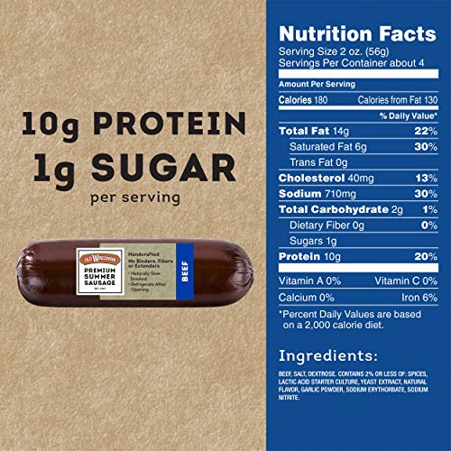 Old Wisconsin Premium Summer Sausage, 100% Natural Meat, Charcut