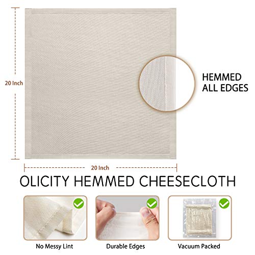 Olicity Cheesecloth, 20X20 Inch, Grade 90 Hemmed Cheese Cloths F