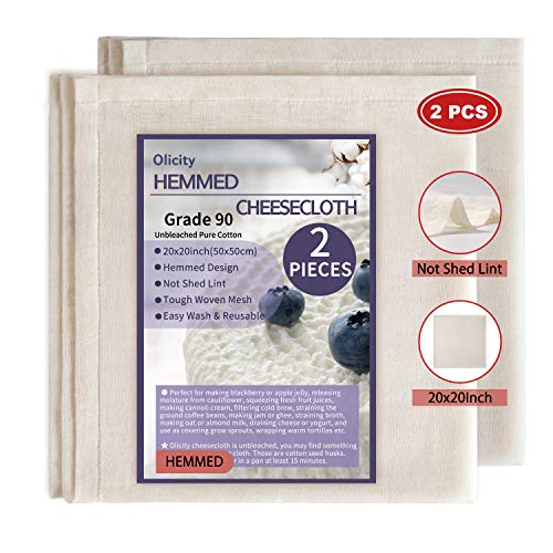Olicity Cheesecloth, 20X20 Inch, Grade 90 Hemmed Cheese Cloths F
