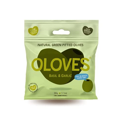 Oloves Whole Pitted Green Olives | 30 Pack | Basil &Amp; Garlic | Ve