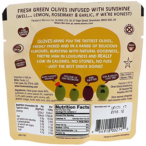 Oloves Lemon &Amp; Rosemary | Marinated Green Pitted Olives | All Na