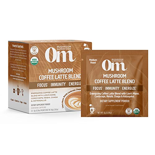 Om Mushroom Superfood Coffee Latte Blend Mushroom Powder, Single...