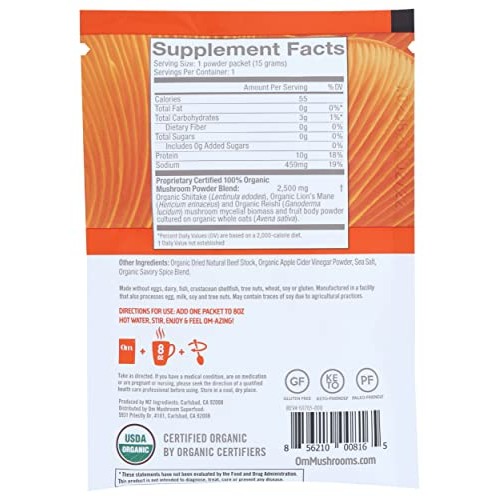 Om Mushroom Superfood Organic Beef Bone Broth Drink Mix, 0.53 Oz