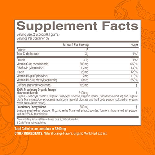 Om Mushroom Superfood Powder, Energy Plus, Citrus Orange, 7.05 O