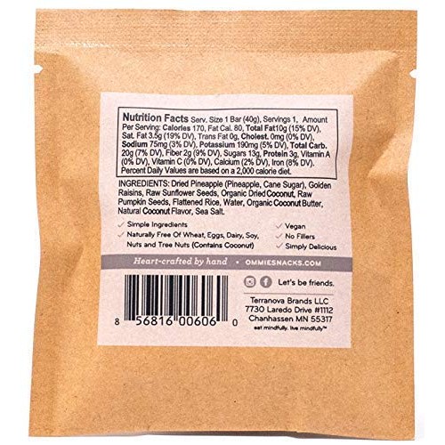 Ommie Snacks Nut-Free Energy Bar 7 Pack -Coconut Pineapple Fru