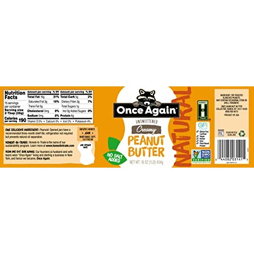 Once Again Natural, Creamy Peanut Butter - Salt Free, Unsweetene