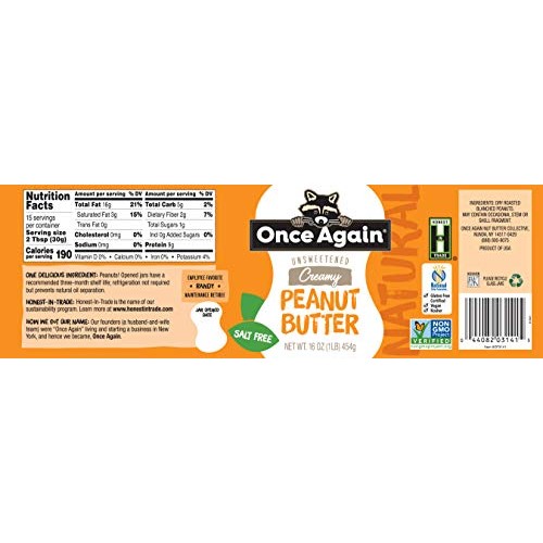 Once Again Natural, Creamy Peanut Butter - Salt Free, Unsweetene