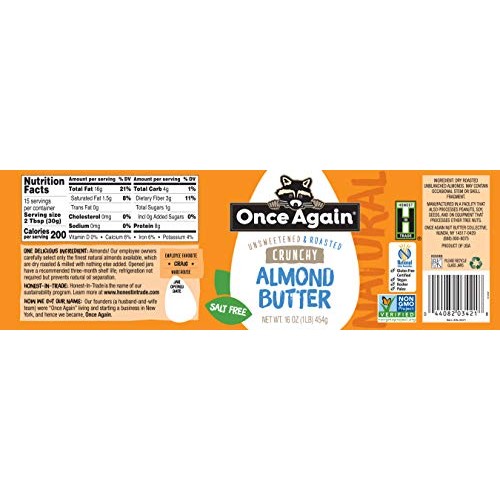 Once Again Natural, Crunchy Almond Butter - Salt Free, Unsweeten