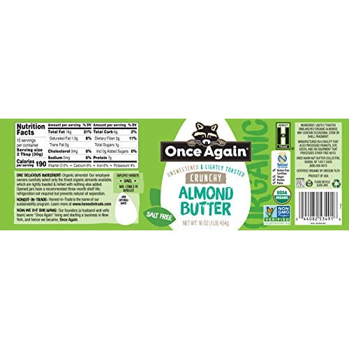 Once Again Organic Almond Butter, Crunchy, 16 Oz