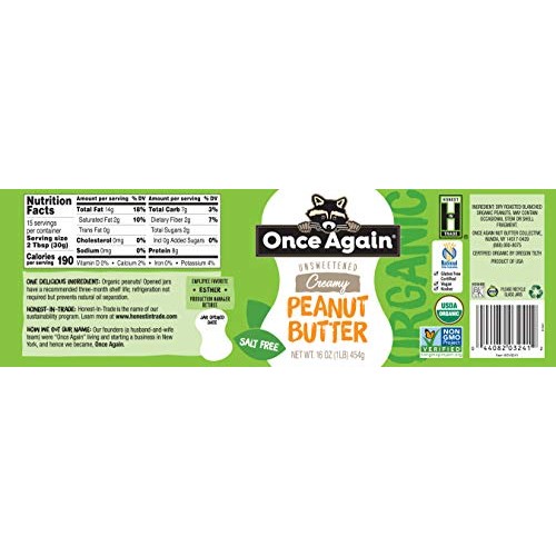 Once Again Organic, Creamy Peanut Butter - Salt Free, Unsweetene